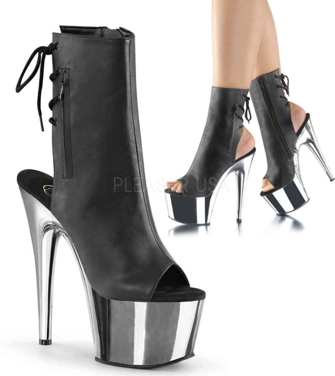 EU 36 = US 6 | ADORE-1018 | 7 Heel, 2 3/4 Chrome Plated PF Open Toe/Heel Ankle Boot